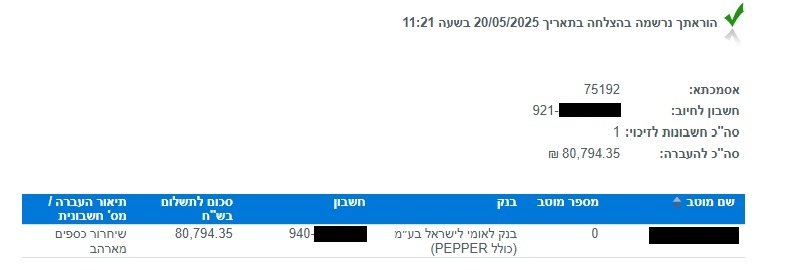 bank transfer to client